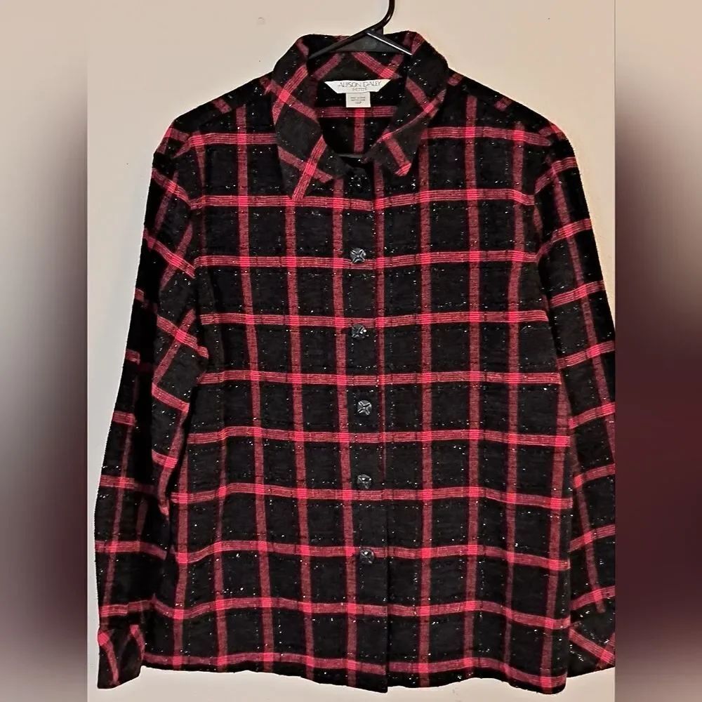 Allison Dailey red and black button down jacket size 14 petite